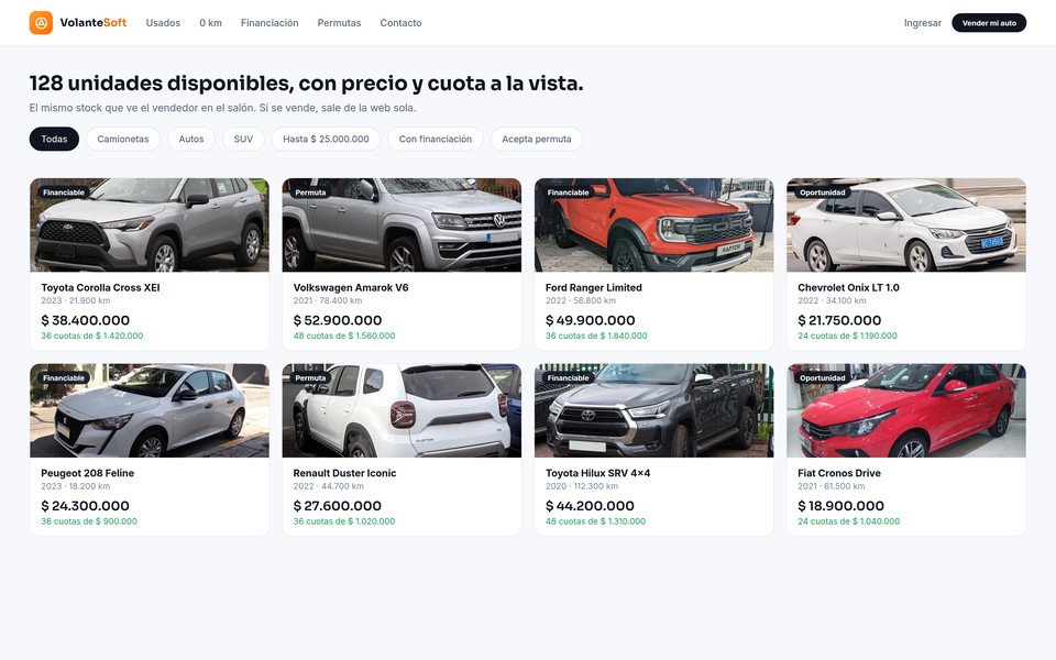 Tienda pública de VolanteSoft con el stock de unidades