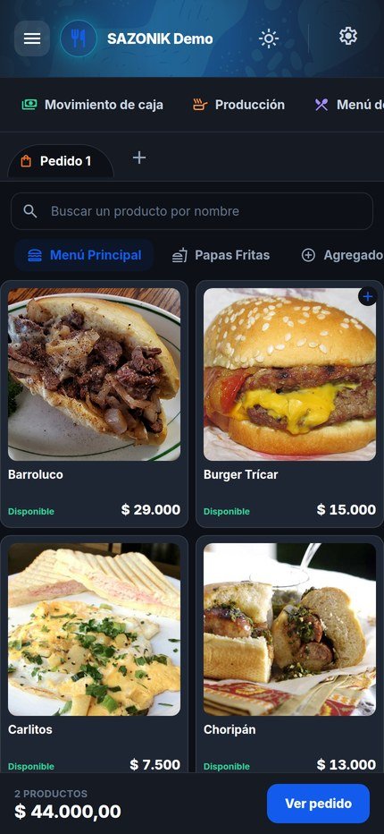 SAZONIK · el punto de venta desde el celular