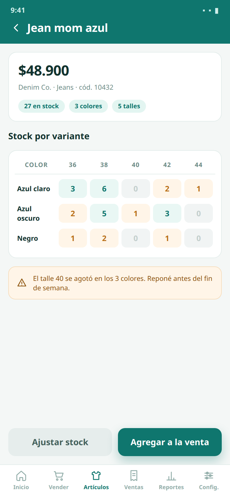 TIENDA YA stock por talle