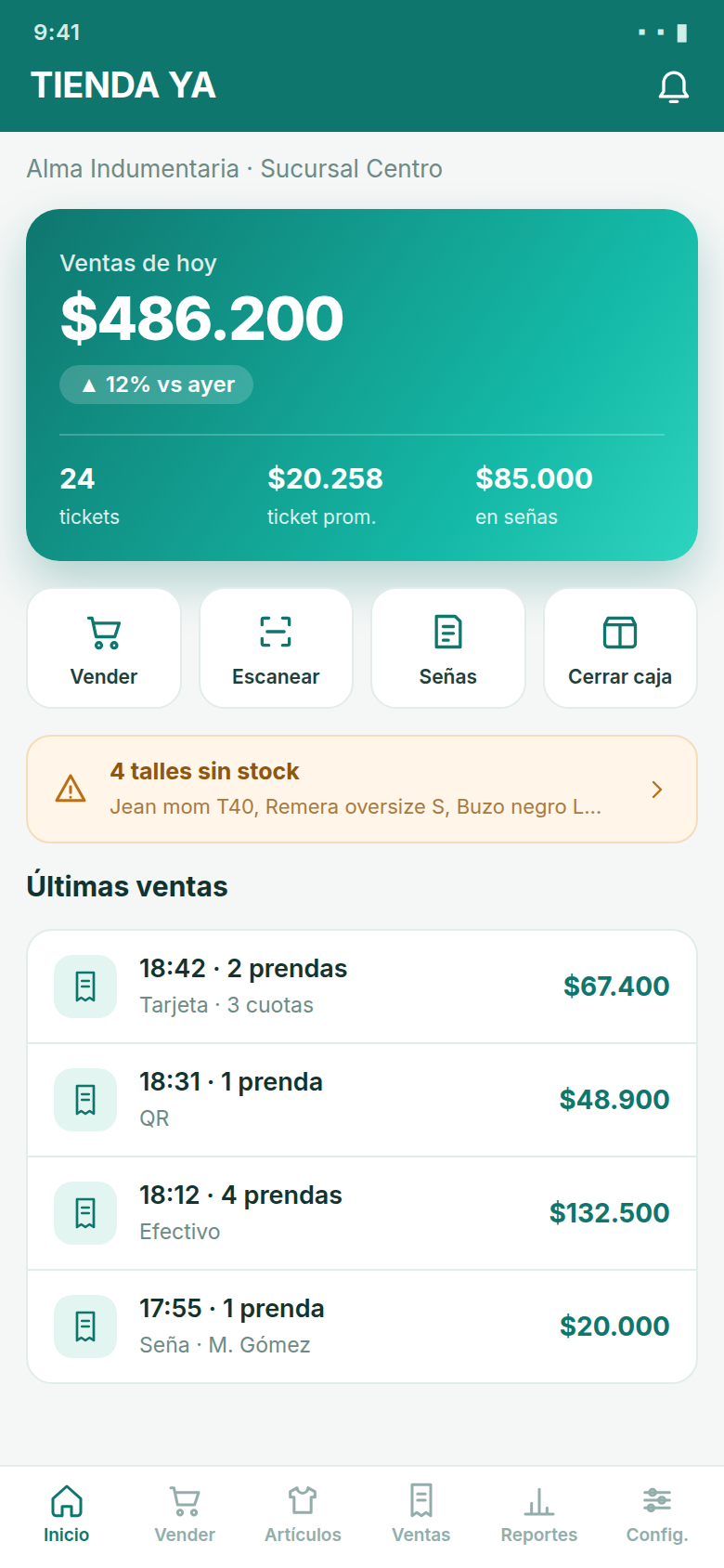 TIENDA YA · panel del día